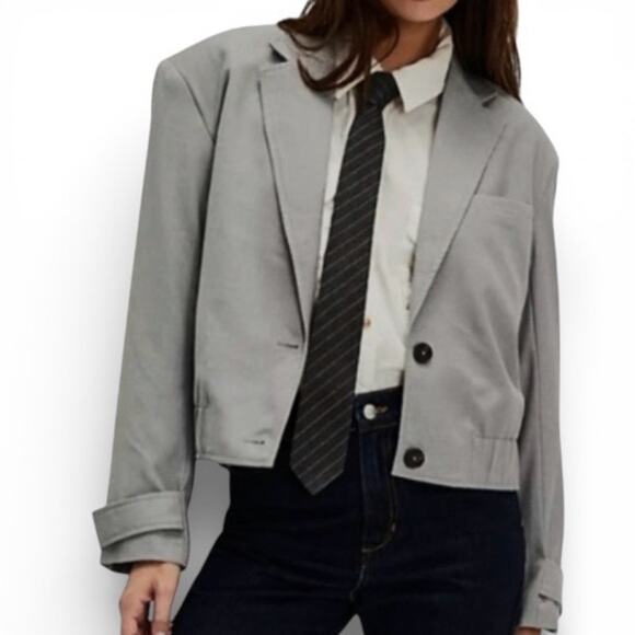 Free People Jackets & Blazers - Free People Agnes Blazer Bomber Jacket Women's Med Grey Preppy Minimalist NEW